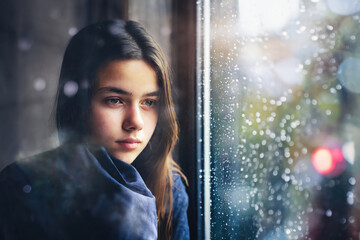 Teenager girl with depression - obrazy, fototapety, plakaty