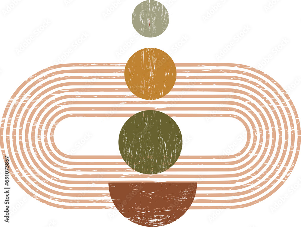 Poster geometric lines zen pattern. abstract textured shapes. balance figures with linear outline strokes d