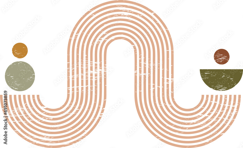 Poster geometric lines zen pattern. abstract textured shape. balance figures with linear outline strokes de