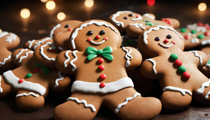 Fototapeta na wymiar festive gingerbread cookies adorned with icing, generative AI