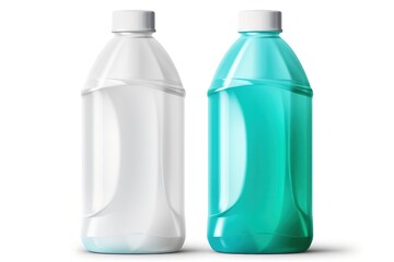 White plastic bottle, liquid detergents, laundry bleaching, fabric softener, isolated on transparent or white background, png 