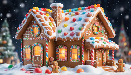 gingerbread house adorned with candies, generative AI