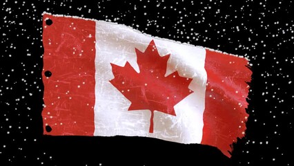 Canadian flag blowing in the wind with a snow theme is perfect for your video inserts with a cold weather and adventure theme