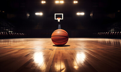 basketball lying on wooden floor of basketball