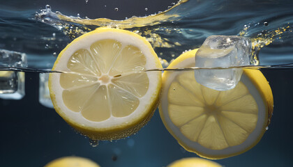 lemon floating in water, generative AI