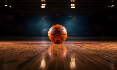basketball lying on wooden floor of basketball