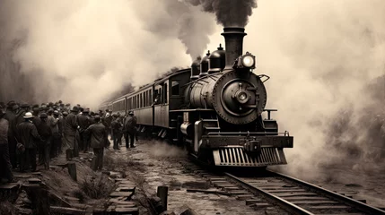 Crédence de cuisine en verre imprimé Navire People boarding a steam train in the early 1900s
