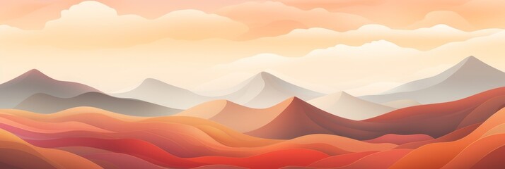 Panorama Boho Abstract Wavy Mountain Landscape Artwork at Sunrise - Wall Art - Poster - Printable - Print - Wallpaper - Background - Art