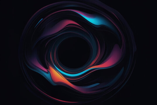 illustrazione astratta di forme e colori in un continuo vorticoso su sfondo scuro - Generative AI