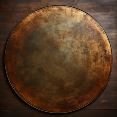 Fototapeta premium An Old Bronze Disc on a Wooden Surface Mockup