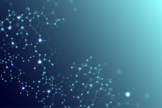 Structure of blue shiny molecules with abstract wave lines,Molecular Structure Background