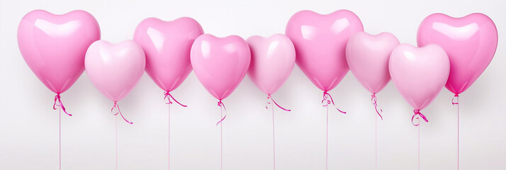 Pink balloons on white background. Banner