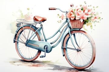 Fototapeta na wymiar A Colorful Bicycle with Blooming Flowers in the Basket