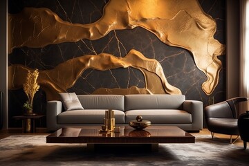 A luxurious gold and brown epoxy wall texture, creating an elegant ambiance