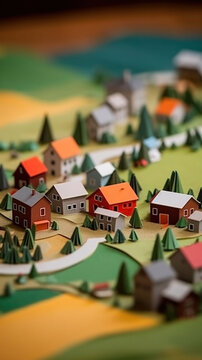 Miniature decorative town - small multicolored houses and trees.