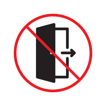 Prohibited exit vector icon. No entry icon. Forbidden door exit icon. No fire exit sign. Warning, caution, attention, restriction, danger flat sign design door symbol pictogram UX UI