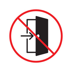 Prohibited exit vector icon. No entry icon. Forbidden door exit icon. No fire exit sign. Warning, caution, attention, restriction, danger flat sign design door symbol pictogram UX UI