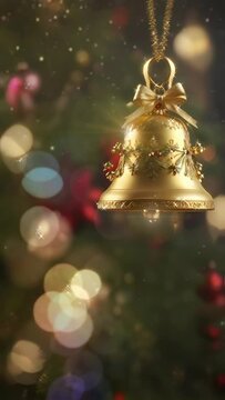 golden bell as Christmas decoration, seamless looping video animated background	