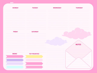 elements Cute inspiration notepaper kawaii design printable .  White pink pages for tags , weekly notes,  to do list minimal style school timetable 