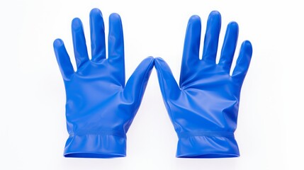 Blue rubber gloves on a white background.