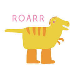 Cute dinosaur postcard with funny hand drawn doodle dino. Jurassic era cover, template, banner, poster, print. Extinct animal background for kids