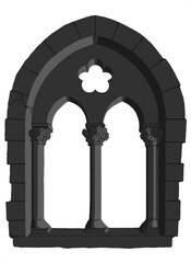 Obraz premium Gothic window plate tracery stylized drawing. Architectural stone engraving; european medieval cathedral/church frame illustration, vector