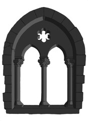 Fototapeta premium Gothic window plate tracery stylized drawing. Architectural stone engraving; european medieval cathedral/church frame illustration, vector