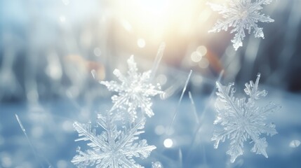 Snowflake shaped bokeh. Combined with blue background. Christmas concept. - obrazy, fototapety, plakaty