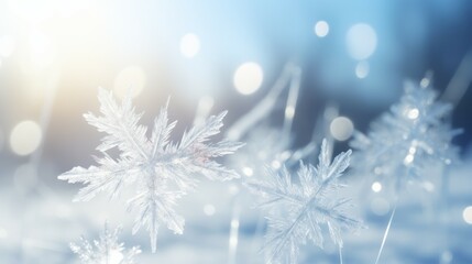 Fototapeta na wymiar Snowflake shaped bokeh. Combined with blue background. Christmas concept.