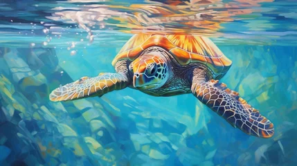 Poster green sea turtle swimming © TALHA MAJEED