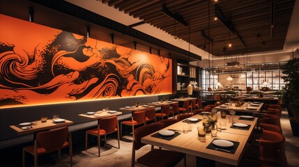 A contemporary fusion restaurant featuring a gastronomic fusion of diverse culinary traditions and flavors. - obrazy, fototapety, plakaty