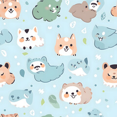 children's illustration patterns, animals, clouds, cute fabric prints, paper for wallpaper