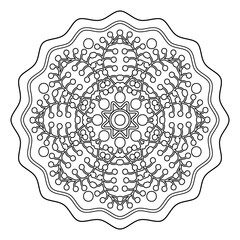 snowflake. flower. isolated black and white circular ornament. plate. round symmetrical pattern. the mosaic. a kaleidoscope. coloring page. henna. the stencil. sticker.