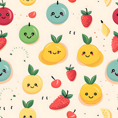 child illustration pattern, fruits, clouds, cute fabric print, paper for wallpaper