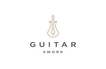 Guitar and sword logo icon design template
