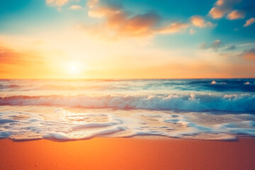 Naklejka na ściany i meble Sunset on the beach, concept relax and Healthy life