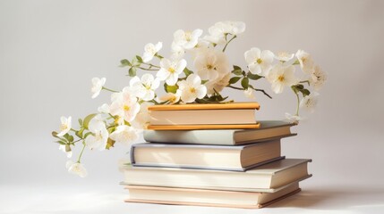 Books with flowers in the interior.