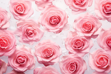 Obraz premium Pink Roses in Water on a White Background, Spa and Cosmetic Concept Background, Top view, Generative AI