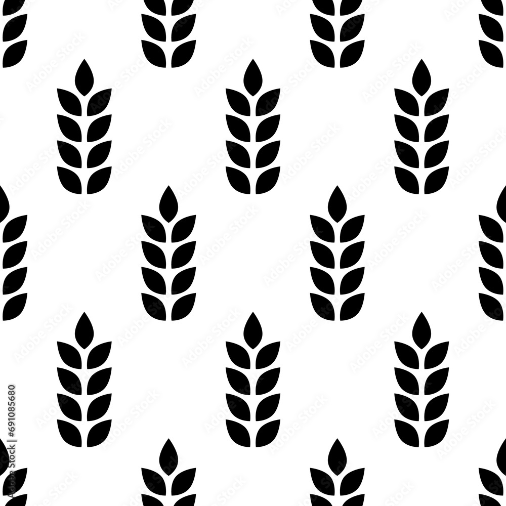 Poster wheat seamless pattern. repeating black grain wheats on white background. repeated flour patterns. s