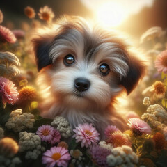 puppy with a flower