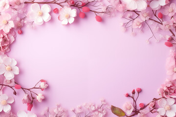 Fototapeta na wymiar cherry blossom flowers on a pink background