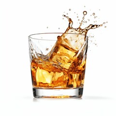 Whiskey Splash in Glass Isolated on White Background. Generative ai - obrazy, fototapety, plakaty