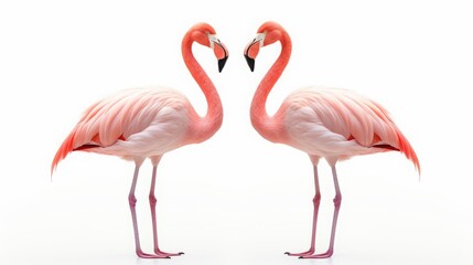 Pink flamingos look at each other lovingly.