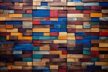 An epoxy wall texture that looks like a patchwork of different colored wood planks