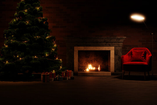 the magic of christmas, magical glowing tree, fireplace and gifts