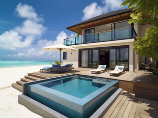 Fototapeta premium A_luxurious_beachfront_villa_with_a_private_pool