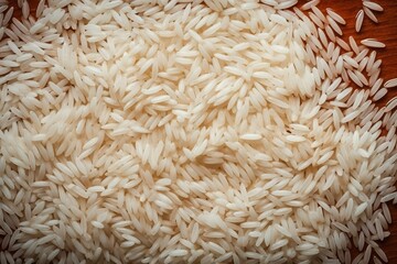 A top view texture and pattern of a heap pile of rice seeds on the table, generated by AI.