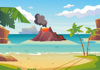 Volcano lava volcanic explosion background concept. Vector design graphic illustration
 - obrazy, fototapety, plakaty