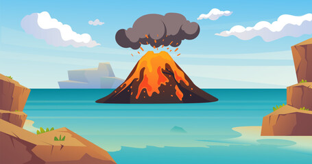 Volcano lava volcanic explosion background concept. Vector design graphic illustration
