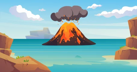 Fotobehang Volcano lava volcanic explosion background concept. Vector design graphic illustration  © PrettyVectors